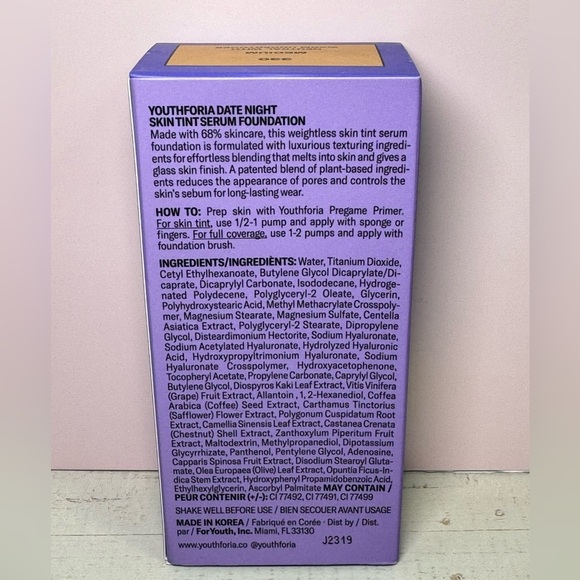 YOUTHFORIA DATE NIGHT FOUNDATION 68% SKINCARE (330 Medium) 35 ml / 1.18 fl oz - Picture 7 of 7